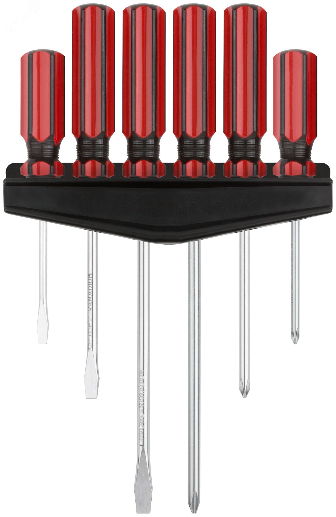 Отвертки CrV сталь, магнитный наконечник, красные пластиковые ручки, на держателе, набор 6 шт 55976 КУРС - превью