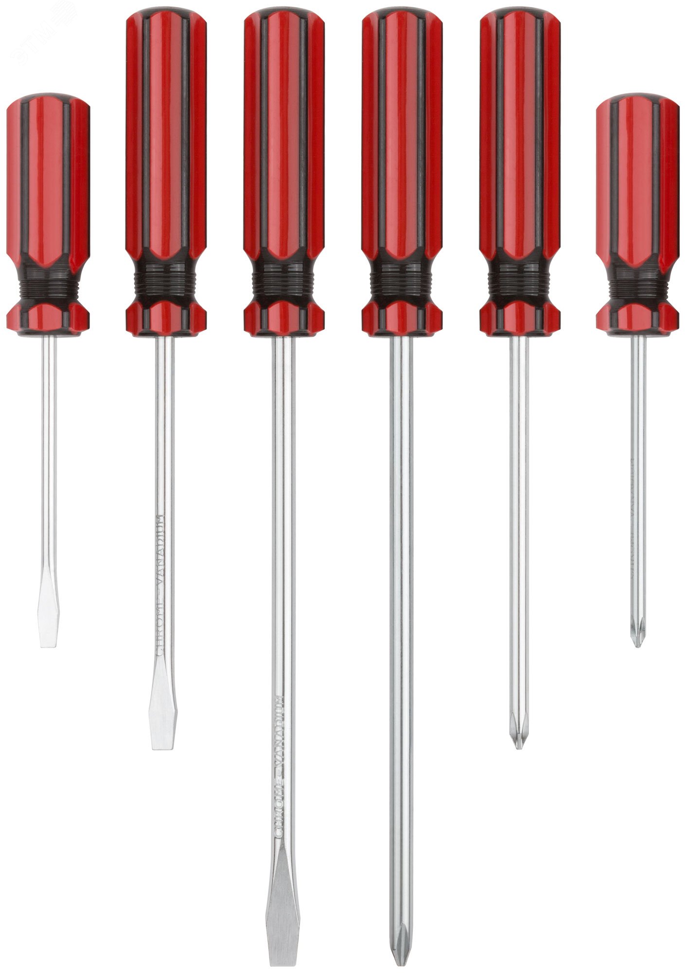 Отвертки CrV сталь, магнитный наконечник, красные пластиковые ручки, на держателе, набор 6 шт 55976 КУРС - превью 2