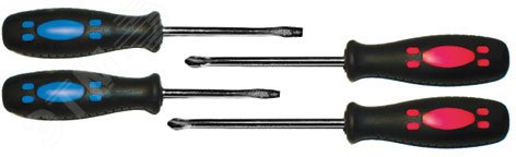 Отвертки ''Стандарт'', CrV сталь, магнитный наконечник, двухцветная прорезиненная ручка, набор 4 шт 56015 КУРС - превью