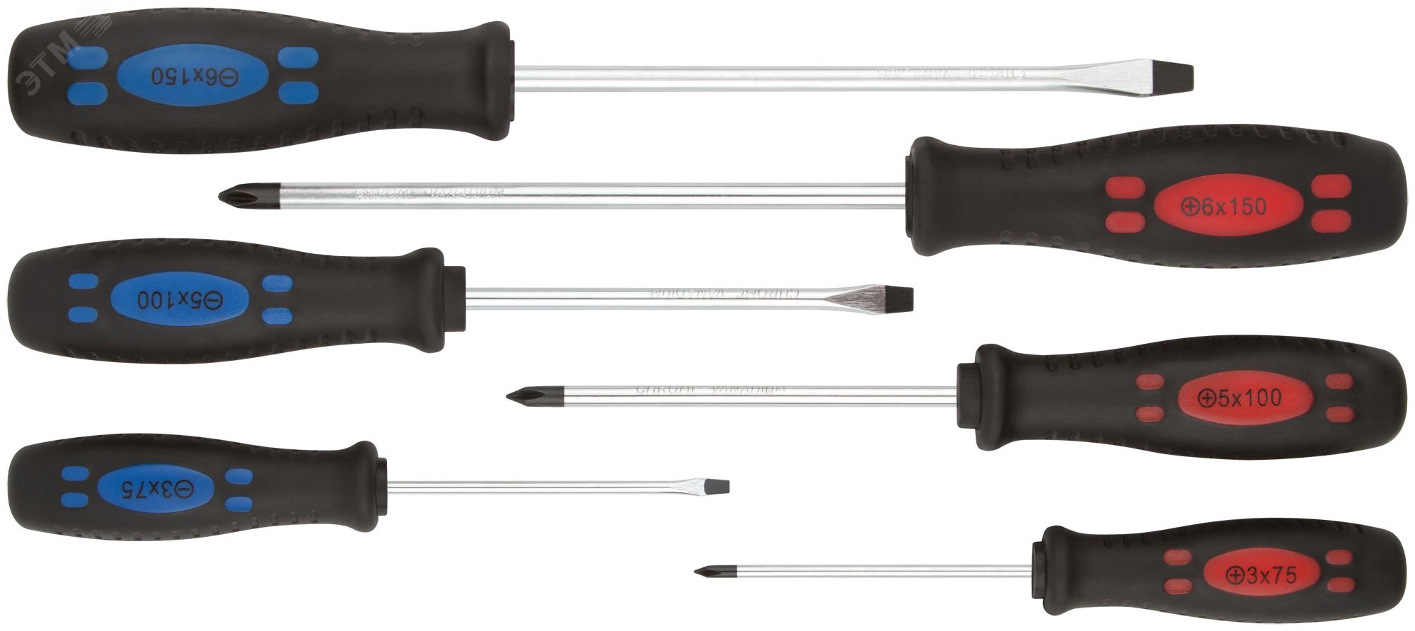 Отвертки ''Стандарт'', CrV сталь, магнитный наконечник, двухцветная прорезиненная ручка, набор 6 шт 56018 КУРС - превью