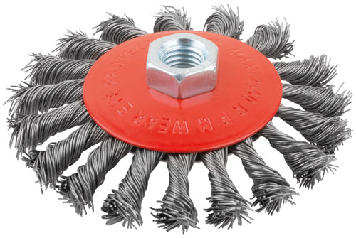 Корщетка-колесо с наклоном, гайка М14, стальная витая проволока 115 мм