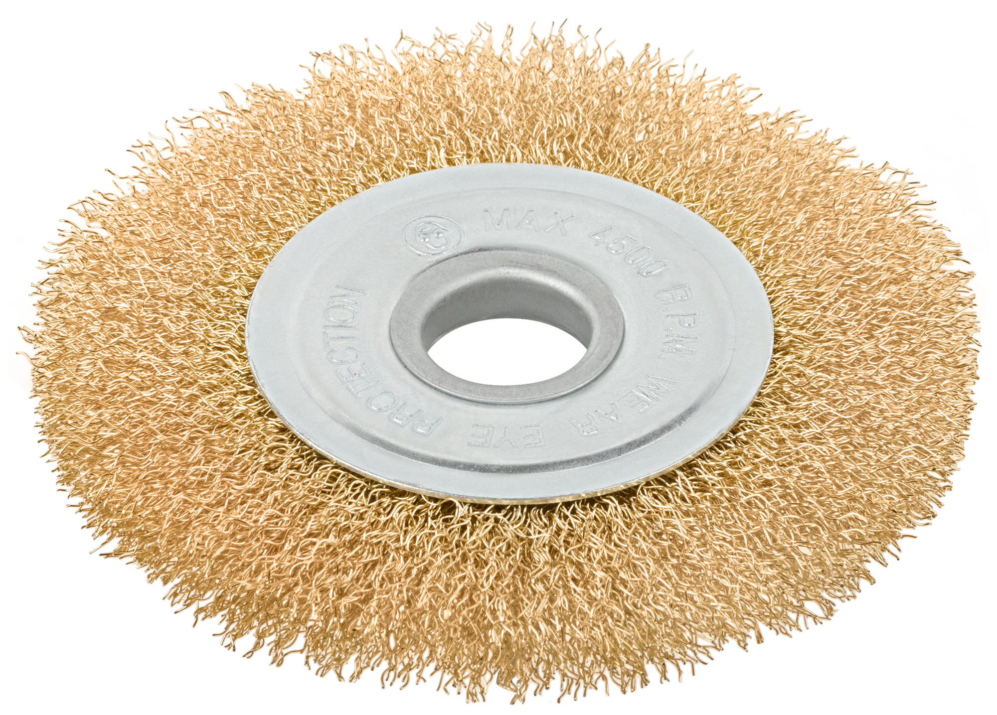 Корщетка-колесо, посадочный диаметр 22,2 мм, стальная латунированная волнистая проволока 125 мм, блистер