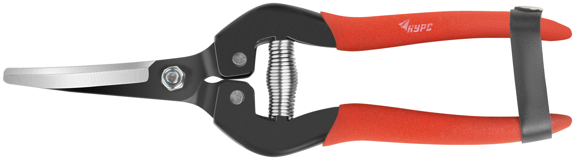 Секатор садовый, режущие кромки внахлест, изогнутые лезвия, ПВХ накладки на ручки 190 мм