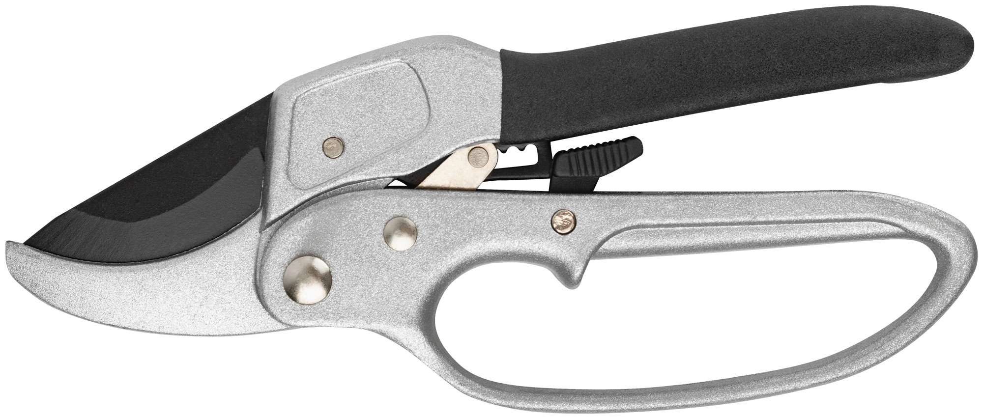 Секатор, храповый механизм, режущие кромки встык с