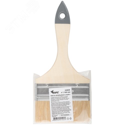 Кисть флейцевая ''Лайт'' натуральная cветлая щетина, деревянная ручка 4'' (100 мм) - фото 3