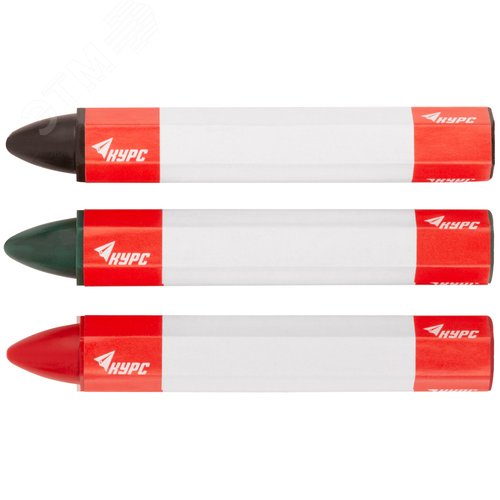 Карандаши разметочные восковые, набор 3 шт. ( черный / зеленый / красный ), 95 мм - фото 1