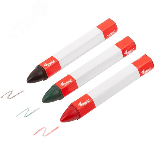 Карандаши разметочные восковые, набор 3 шт. ( черный / зеленый / красный ), 95 мм - фото 2