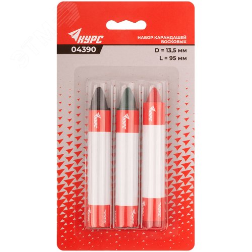 Карандаши разметочные восковые, набор 3 шт. ( черный / зеленый / красный ), 95 мм - фото 3