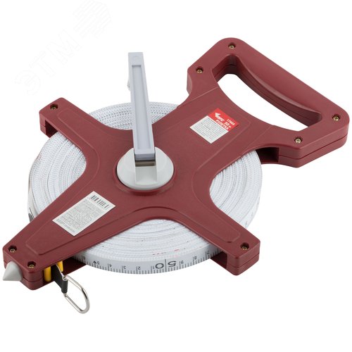 Рулетка землемерная, красный открытый корпус, фибергласовая лента 50 м - фото 2