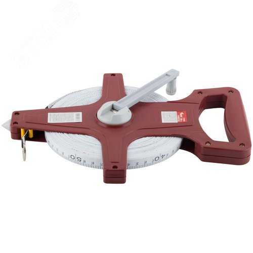 Рулетка землемерная, красный открытый корпус, фибергласовая лента 50 м - фото 4