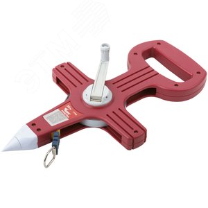 Рулетка землемерная, стальная лента, красный открытый пластиковый корпус 30 м - фото 2