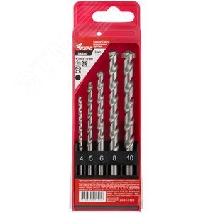 Изображение товара Набор сверл победитовых ударных, цилиндрический хвостовик, 5 шт (4-5-6-8-10 мм) (шт)