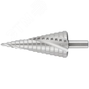 Сверло ступенчатое HSS по металлу, спиральный профиль, 15 ступеней, 4-32 мм - фото 1