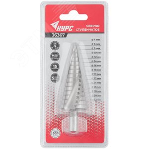 Сверло ступенчатое HSS по металлу, спиральный профиль, 15 ступеней, 4-32 мм - фото 3