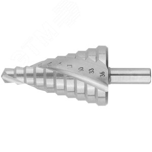 Изображение товара Сверло ступенчатое HSS по металлу, спиральный профиль, 10 ступеней, 9-36 мм (шт)