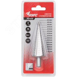 Сверло ступенчатое HSS по металлу, 15 ступеней, 4-32 мм - фото 3