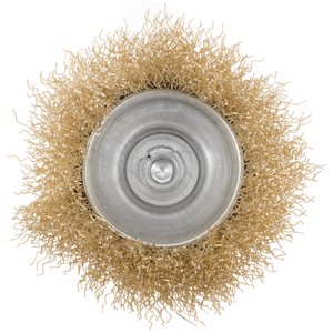 Кордщетка чашечная, со шпилькой, стальная латунированная волнистая проволока 65 мм - фото 3