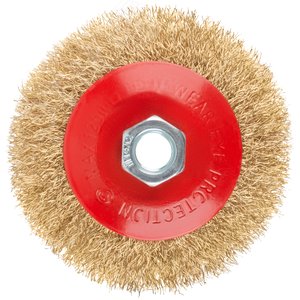 Корщетка-колесо с наклоном, гайка М14, стальная волнистая латунированная проволока 100 мм - фото 2