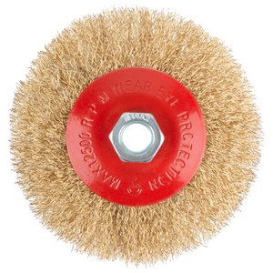 Корщетка-колесо с наклоном, гайка М14, стальная волнистая латунированная проволока 115 мм - фото 2