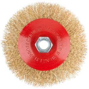 Корщетка-колесо с наклоном, гайка М14, стальная волнистая латунированная проволока 125 мм - фото 2
