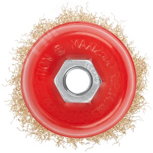 Кордщетка чашечная, гайка М14, стальная латунированная волнистая проволока 75 мм - фото 4