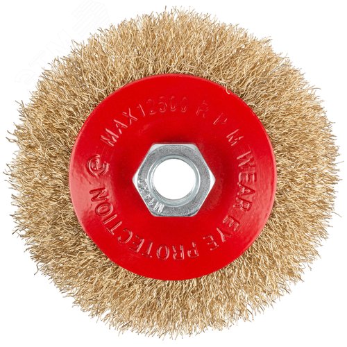 Корщетка-колесо с наклоном, гайка М14, стальная латунированная волнистая проволока 100 мм, блистер - фото 2