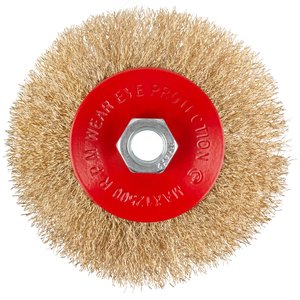 Корщетка-колесо с наклоном, гайка М14, стальная латунированная волнистая проволока 115 мм, блистер - фото 2