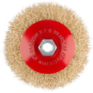 Корщетка-колесо с наклоном, гайка М14, стальная латунированная волнистая проволока 125 мм, блистер - фото 2