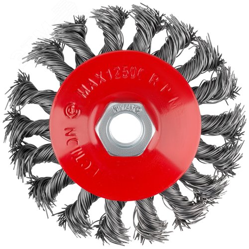 Корщетка-колесо с наклоном, гайка М14, стальная витая проволока 100 мм, блистер - фото 2