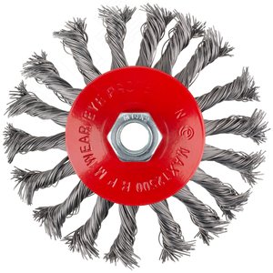 Корщетка-колесо с наклоном, гайка М14, стальная витая проволока 115 мм, блистер - фото 2