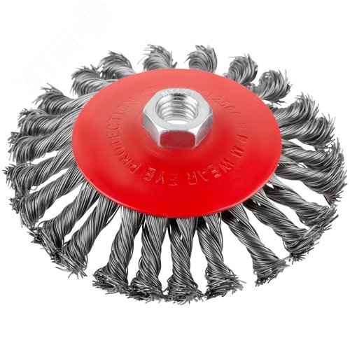 Изображение товара Корщетка-колесо с наклоном, гайка М14, стальная витая проволока 125 мм, блистер (шт)