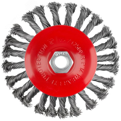 Корщетка-колесо с наклоном, гайка М14, стальная витая проволока 125 мм, блистер - фото 2