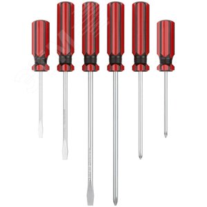 Отвертки CrV сталь, магнитный наконечник, красные пластиковые ручки, на держателе, набор 6 шт 55976 КУРС - 2