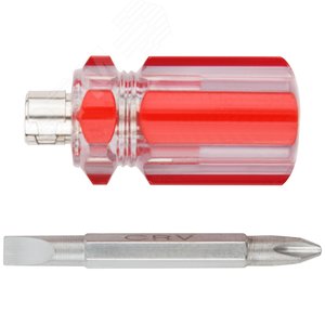 Отвертка с переставным жалом ''коротыш'', пластиковая красная прозрачная ручка 6x28 мм PH2/SL6