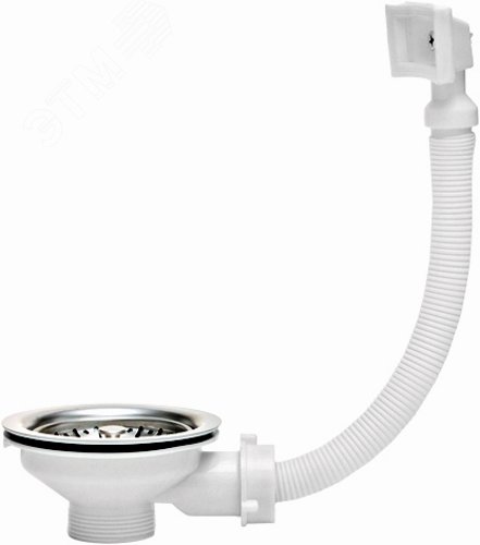 Изображение товара Выпуск для мойки D90 мм из нержавеющей стали с прямоугольным переливом