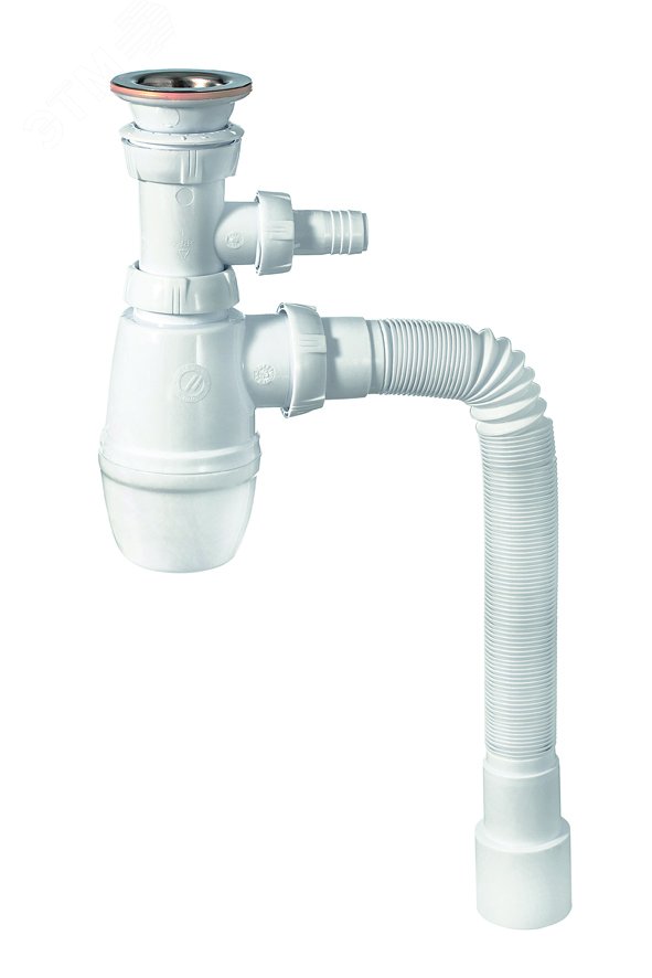 Изображение товара Сифон МИНОР для раковины с выпуском 1'1/4x40 мм с отводом для стиральной машины и гофротрубой L800 мм 40x40/50 (шт)