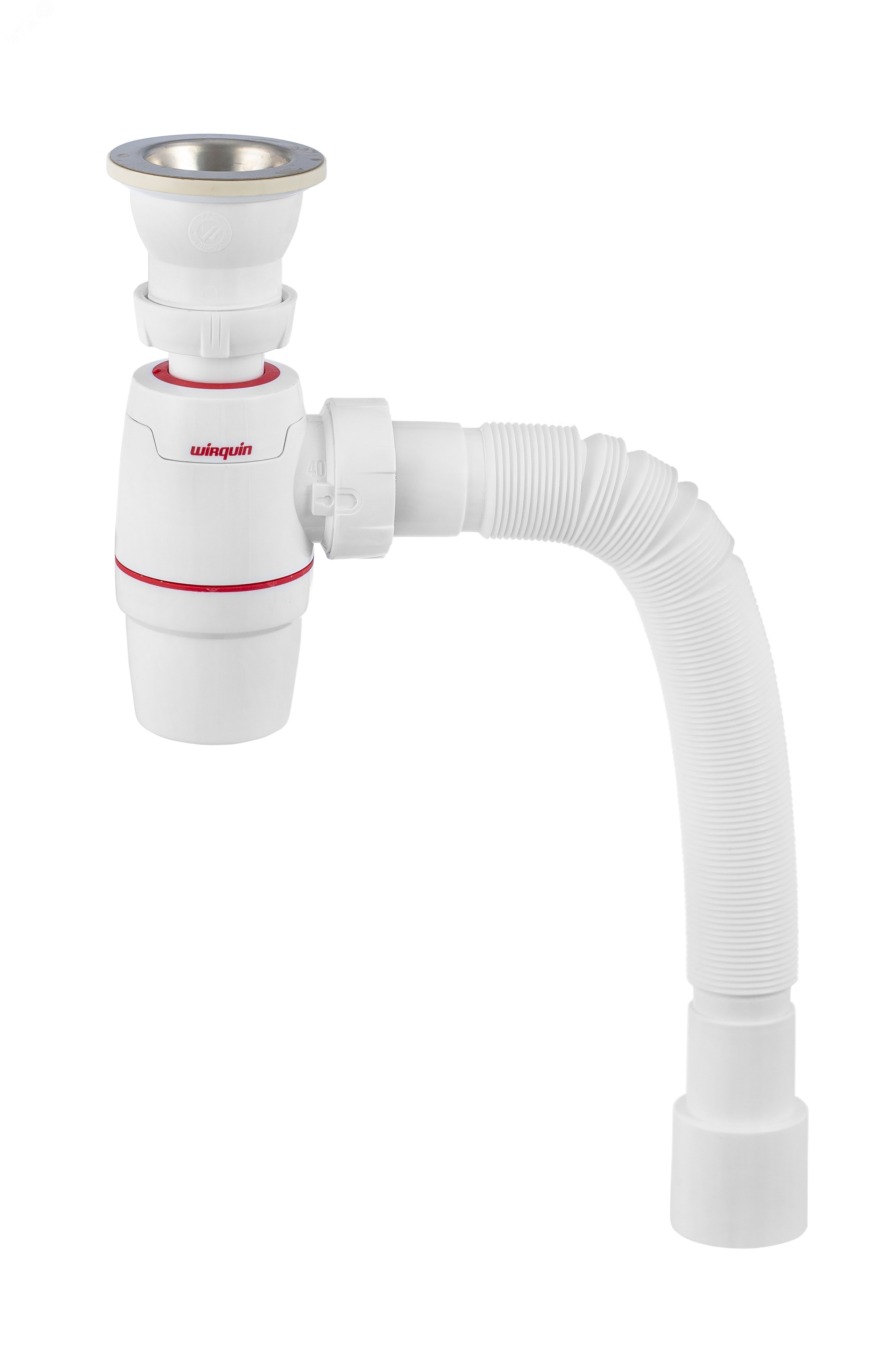 Изображение товара Сифон WIRQUIN NEO AIR 40x40/50 мм с выпуском из нержавейки и гофротрубой