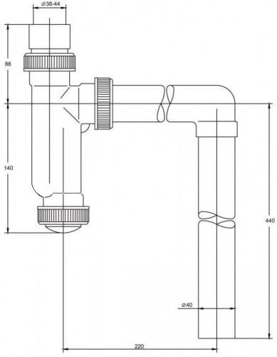 Изображение товара Сифон для писсуара 1 1/4х40 с манжетами D40/46 мм и гибким соединением 40/50 мм