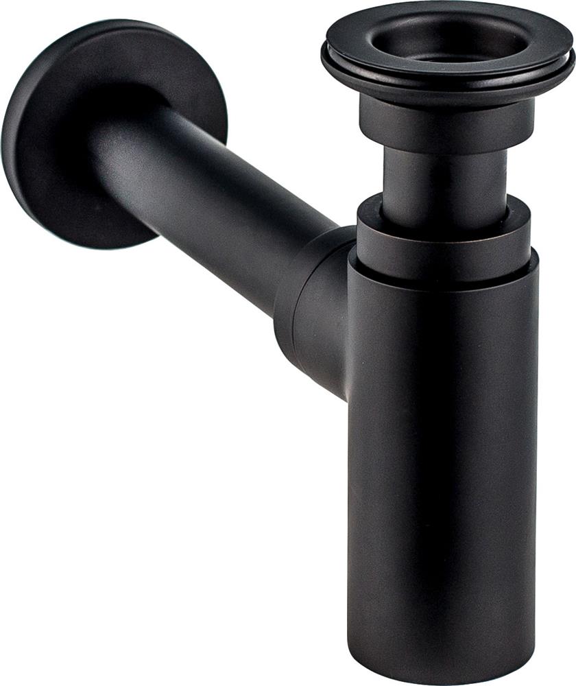 Сифон LINEIS для раковины 1'1/4x32 с выпуском, отвод с декоративной розеткой, черный матовый, латунь