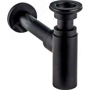 Изображение товара Сифон LINEIS для раковины 1'1/4x32 с выпуском, отвод с декоративной розеткой, черный матовый, латунь (шт)