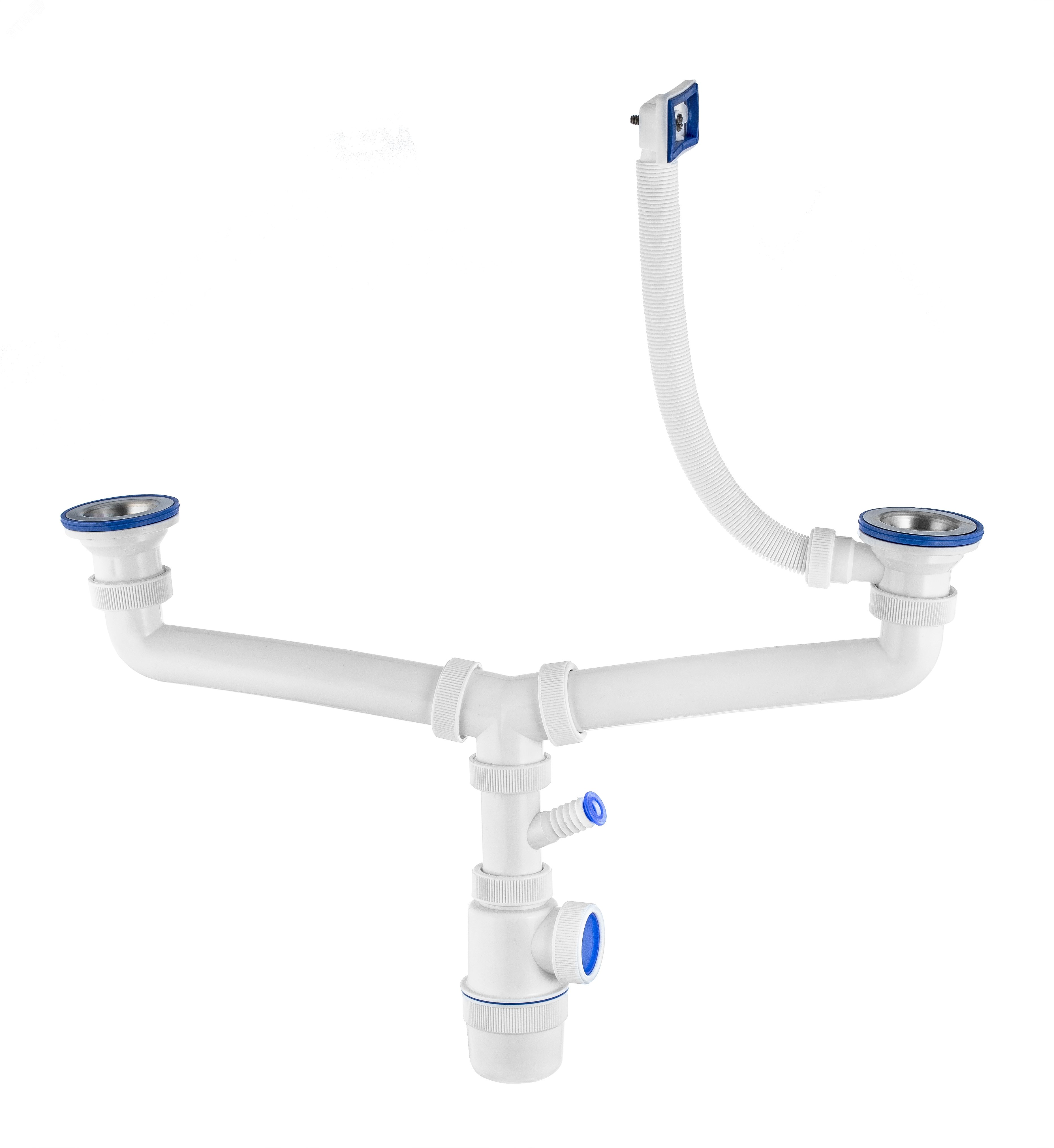 Изображение товара Сифон Элит для двойной мойки с нержавеющими чашками D70 мм