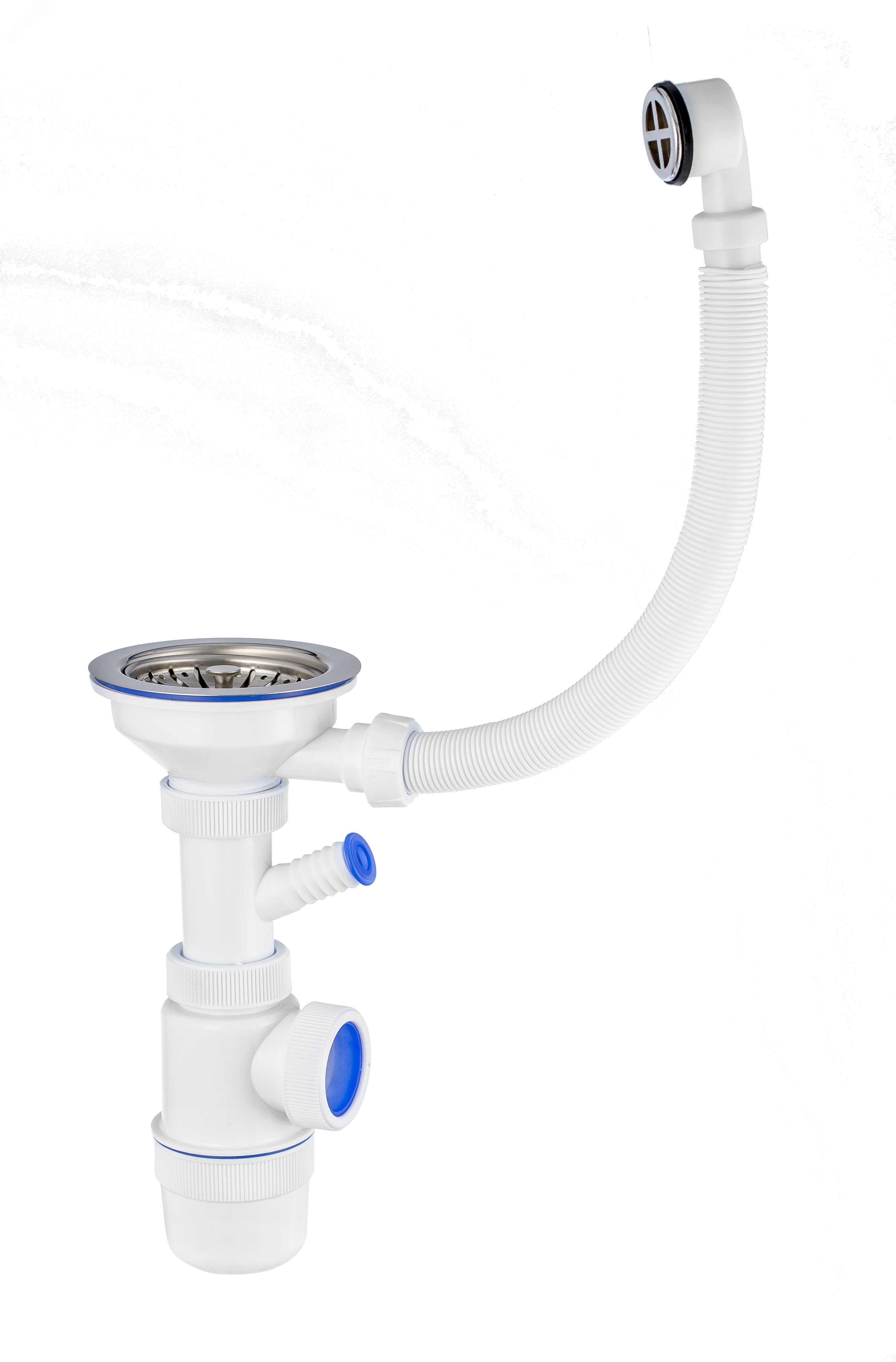 Изображение товара Сифон ЭЛИТ с нержавеющей чашкой D114 мм, отвод для стиральной или посудомоечной машины