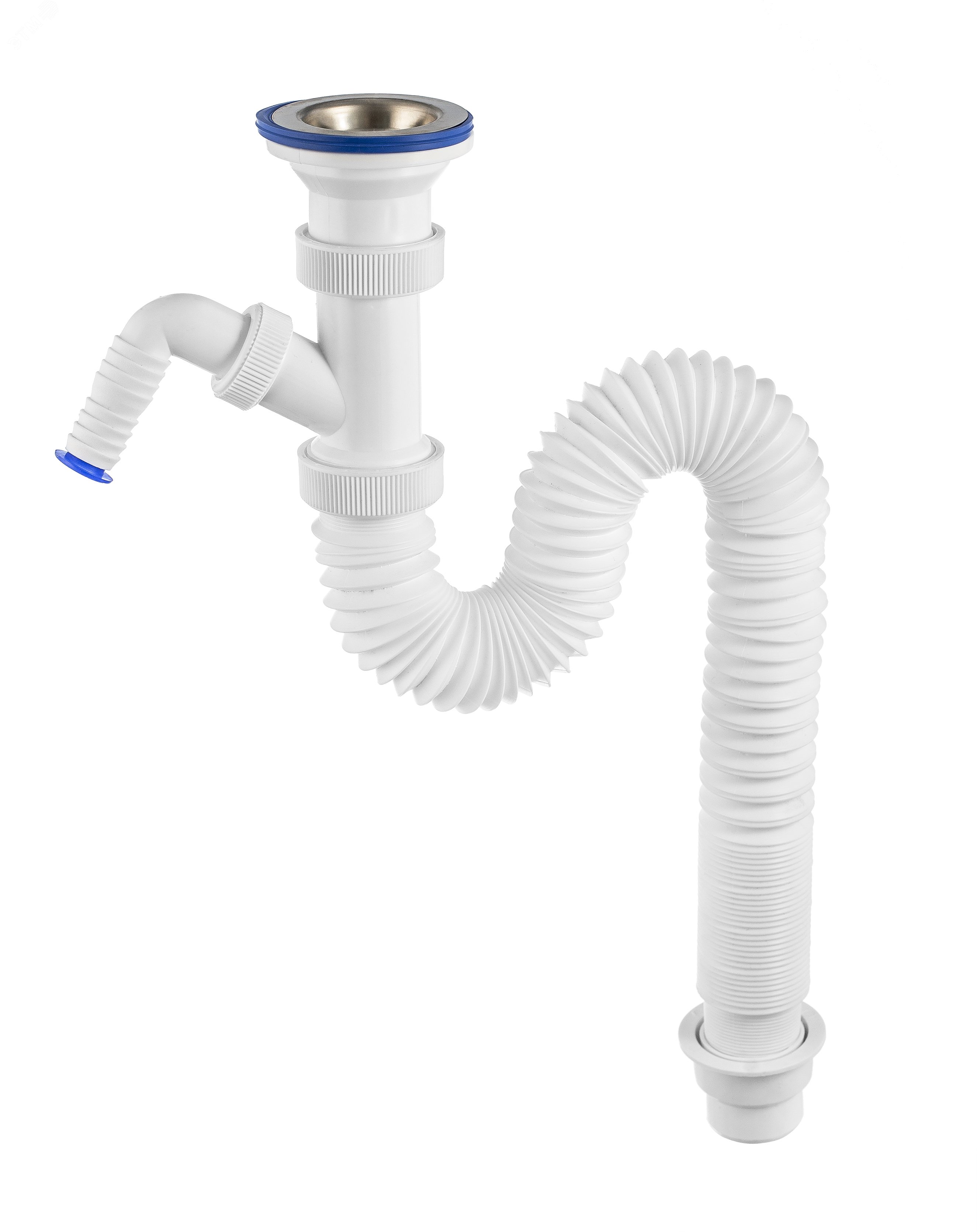 Изображение товара Гофрированный сифон ЭЛИТ для моек с отводом и нержавеющей чашкой D70 мм