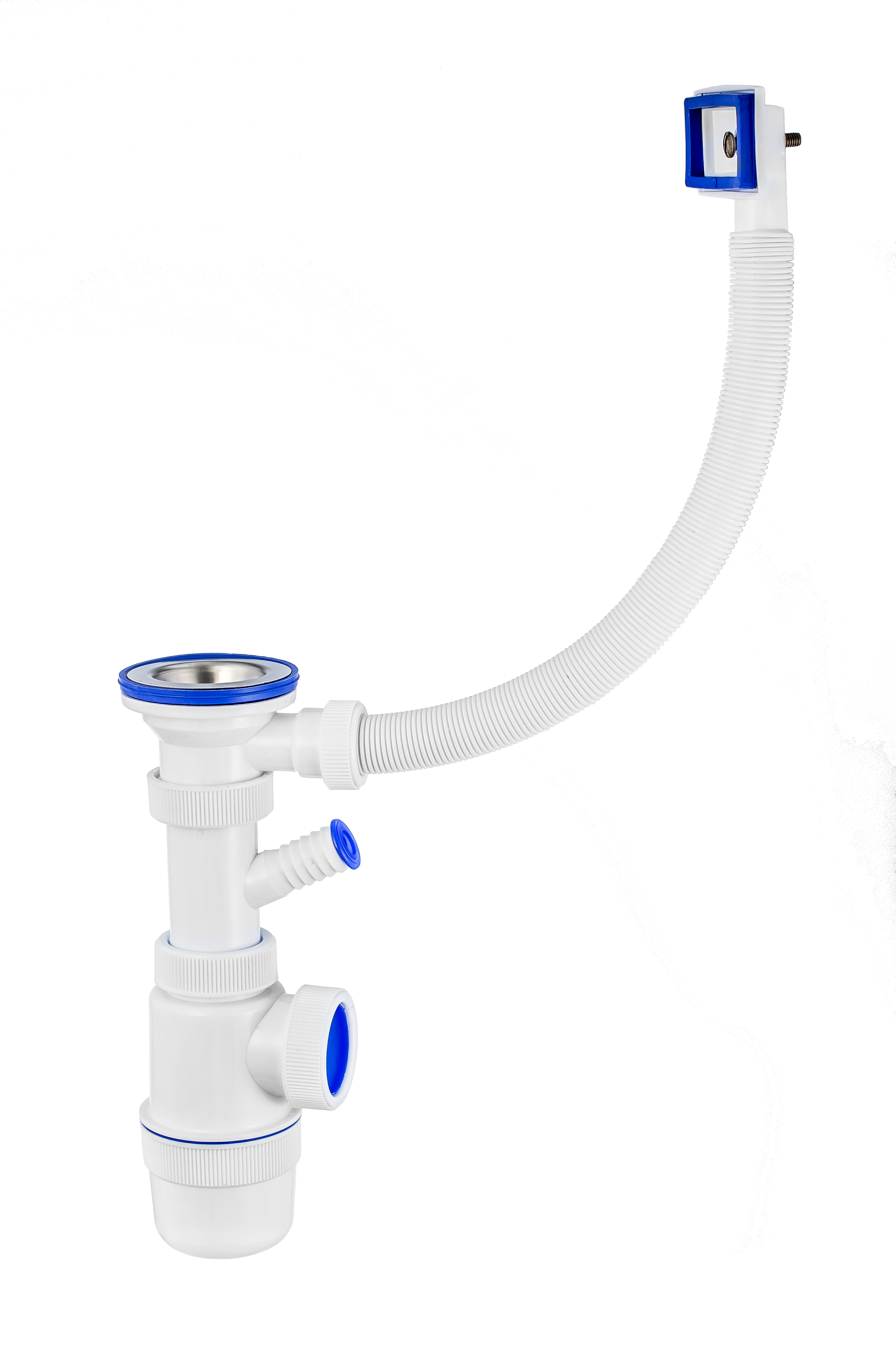 Сифон ЭЛИТ для моек и раковин 1'1/2X40 мм с нержавеющей чашкой 70 мм и с двойным отводом для стиральной и посудомоечной машины