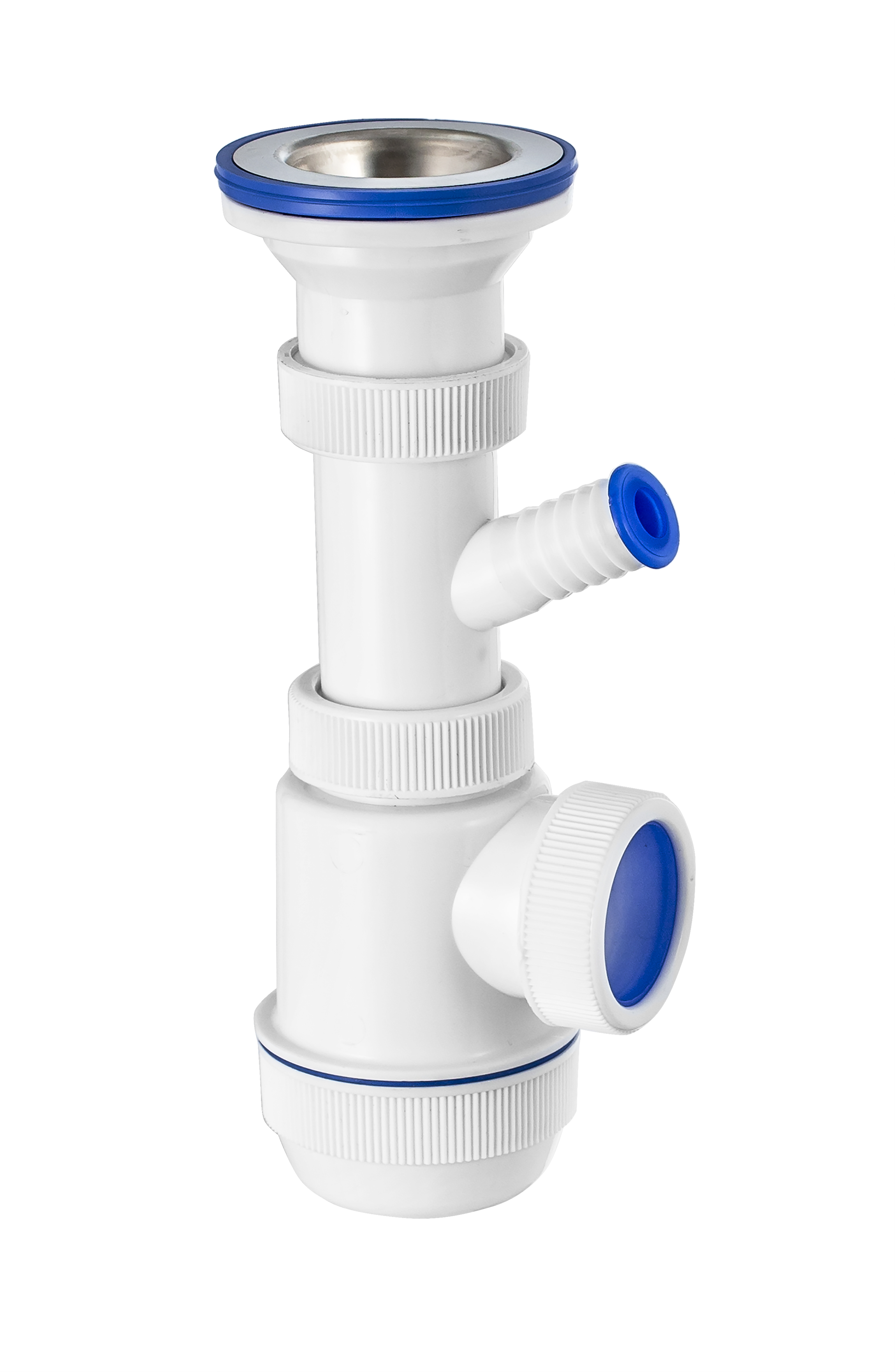 Сифон МИНИ ЭЛИТ для моек и раковин 1'1/2x40 мм с нержавеющей чашкой 70 мм и отводом для стиральной или посудомоечной машины