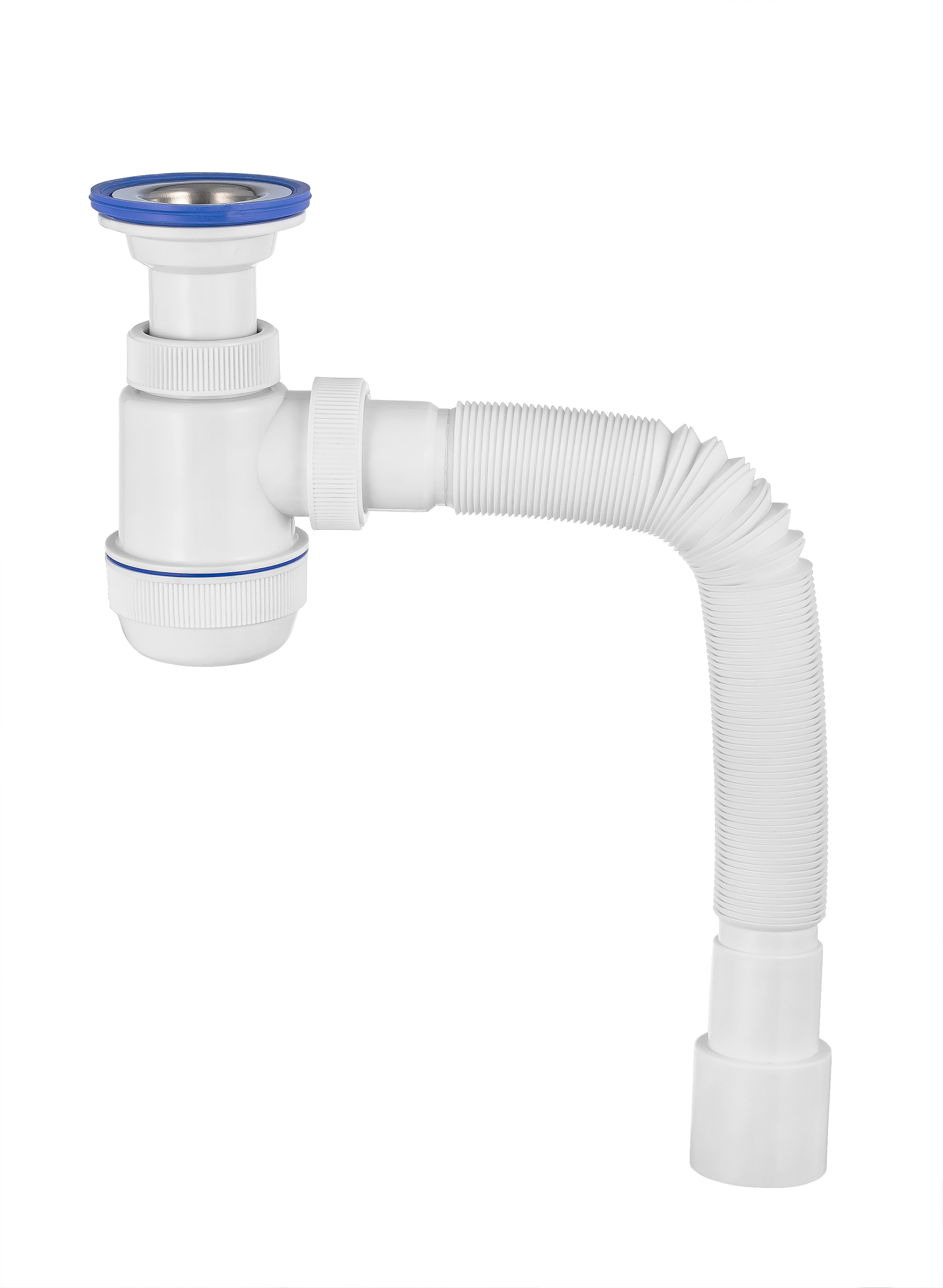 Сифон МИНИ ЭЛИТ для раковин 1'1/2X40/50 мм с нержавеющей чашкой 63 мм и с гофротрубой L800 мм, литой выпуск