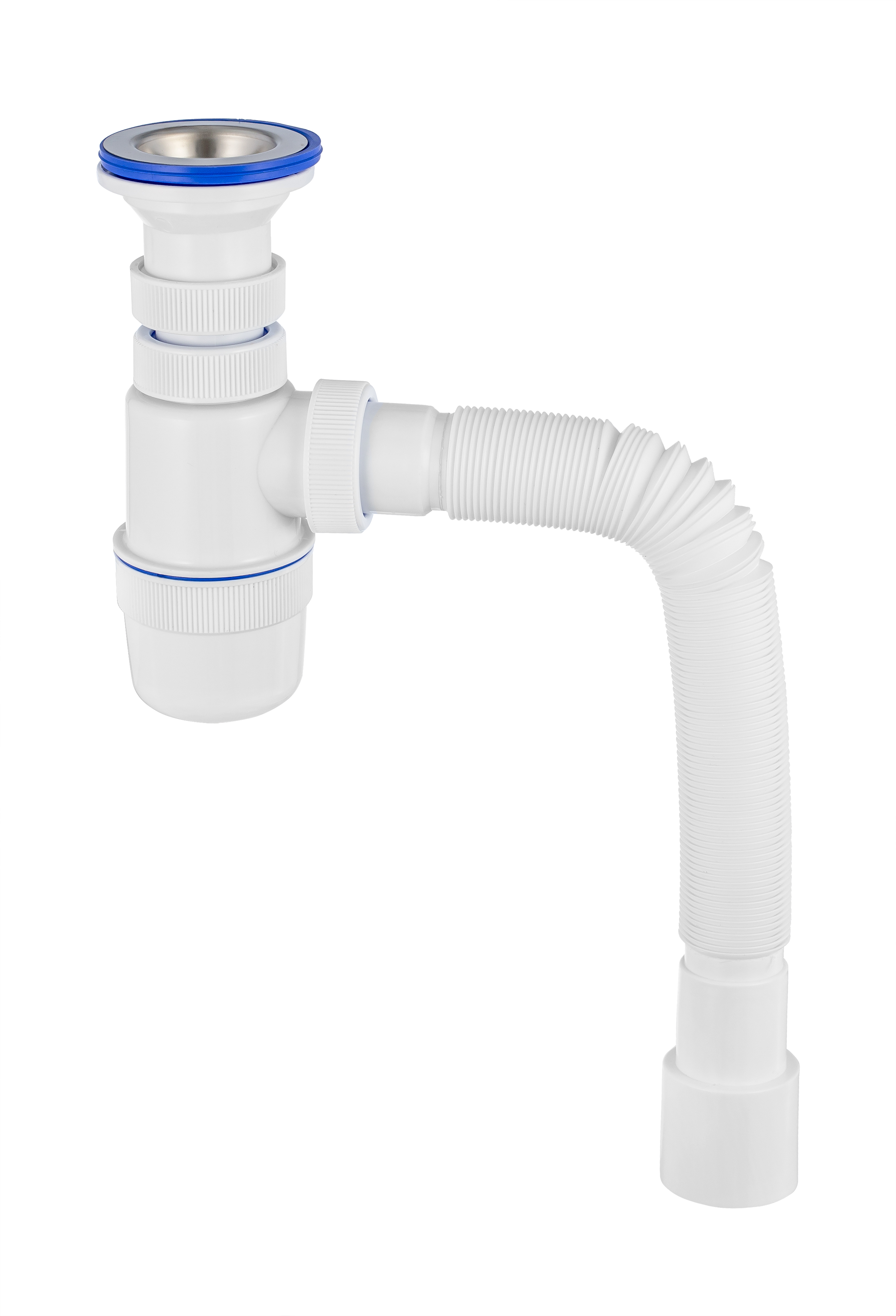 Сифон ЭЛИТ для моек и раковин 1'1/2X40/50 мм с нержавеющей чашкой 70 мм и гофротрубой L800 мм