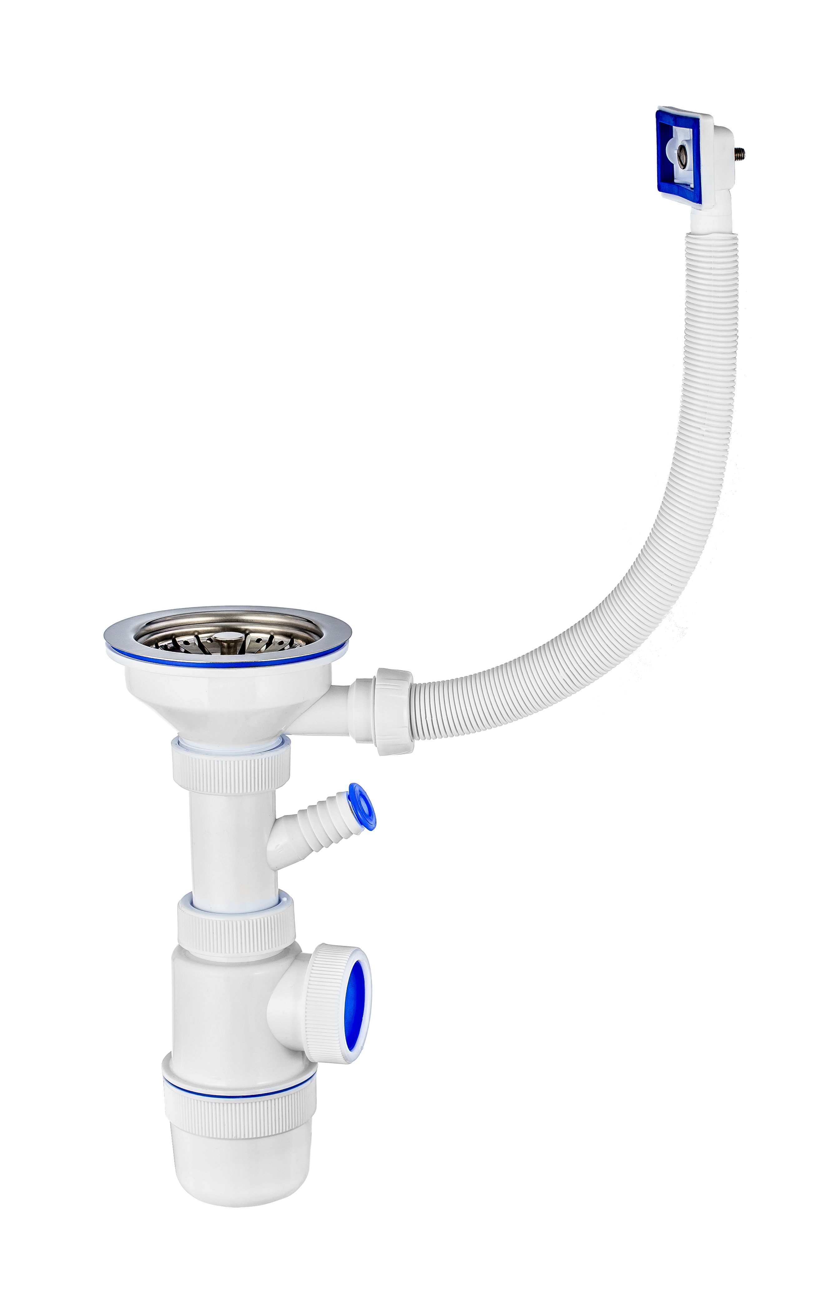 Сифон ЭЛИТ с нержавеющей чашкой D114 мм отводом для стиральной или посудомоечной машины и с переливом 3'1/2 - D40