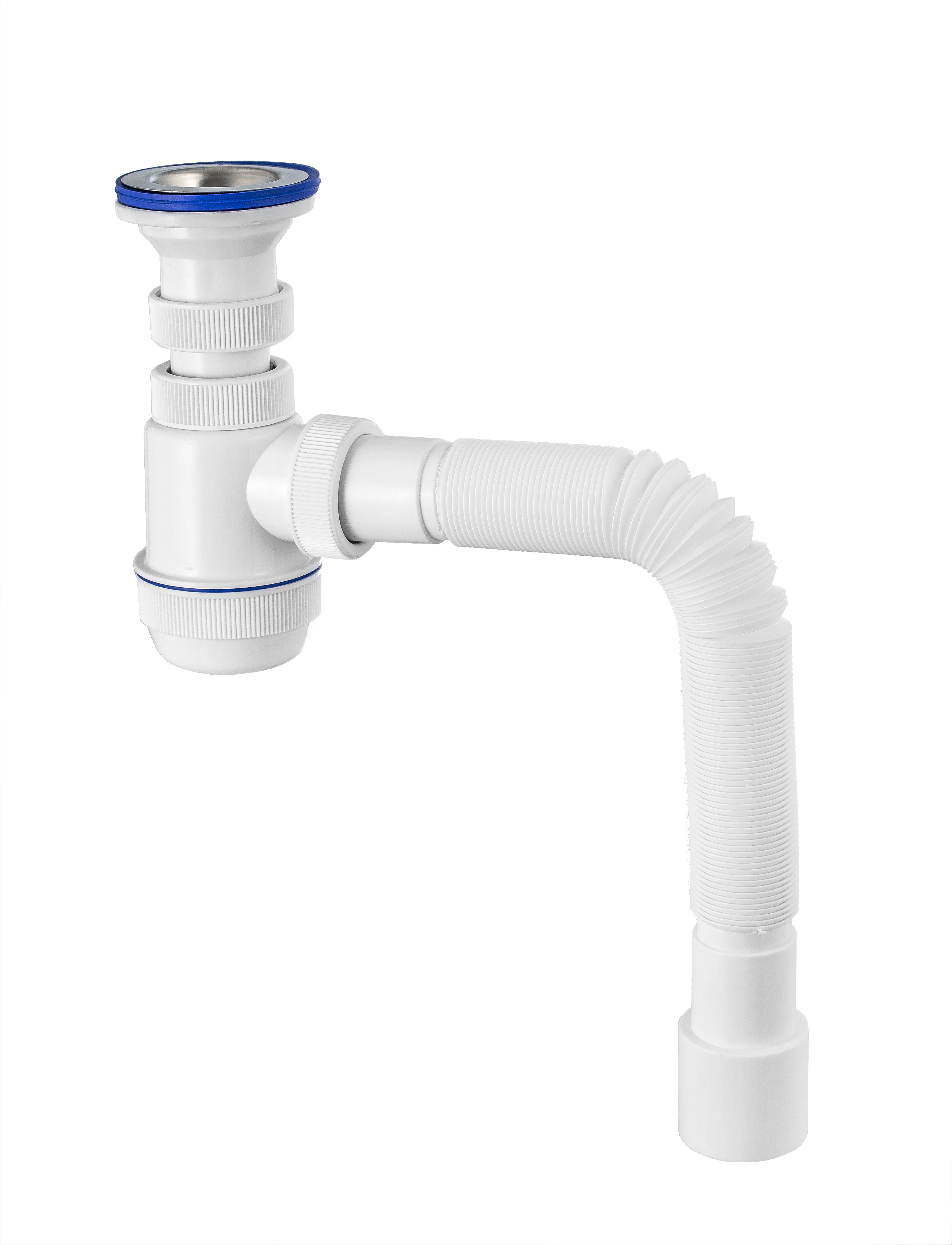 Сифон МИНИ ЭЛИТ для моек и раковин 1'1/2x40/50 мм с нержавеющей чашкой 70 мм и с гофротрубой L800 мм