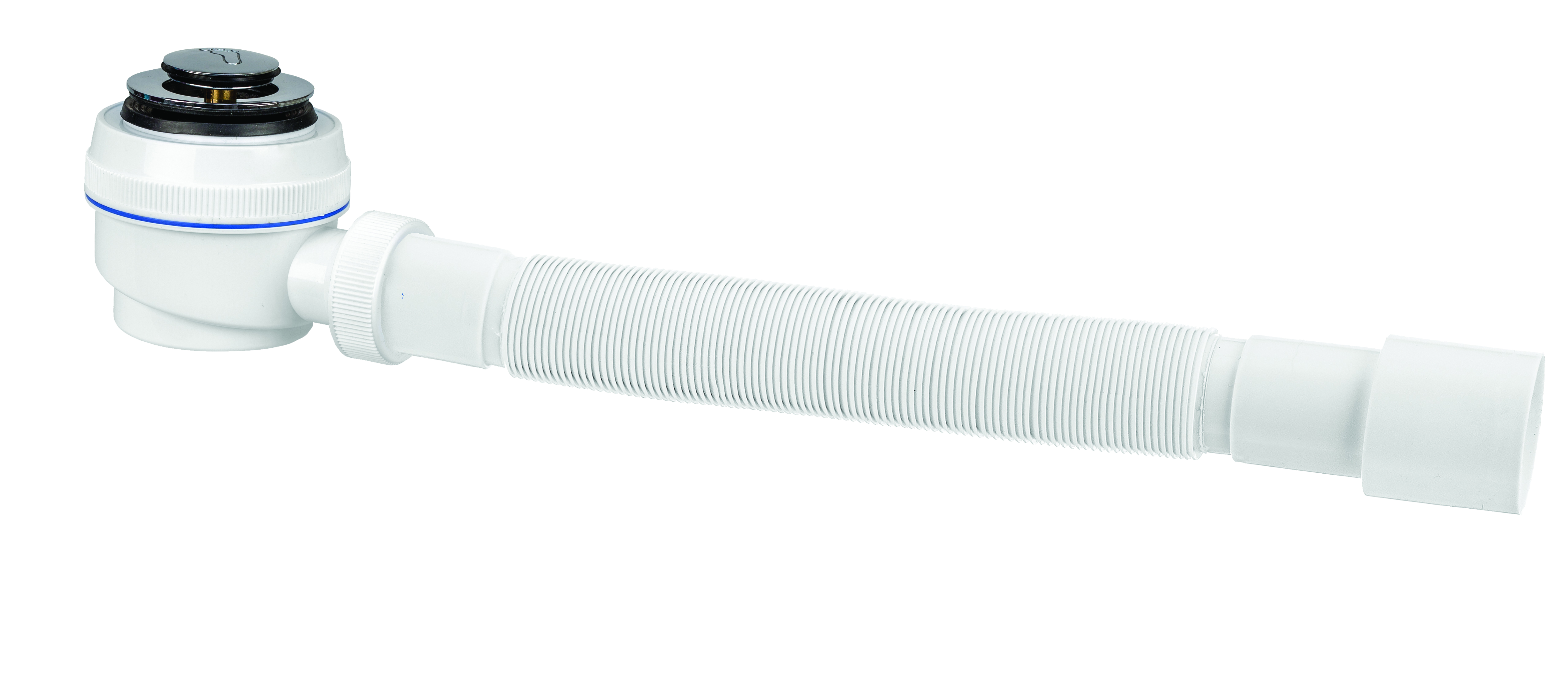 Сифон ЭЛИТ для душевого поддона с отверстием слива 50 мм, выпуск Клик-Клак и с гофротрубой 1'1/2- D40/50